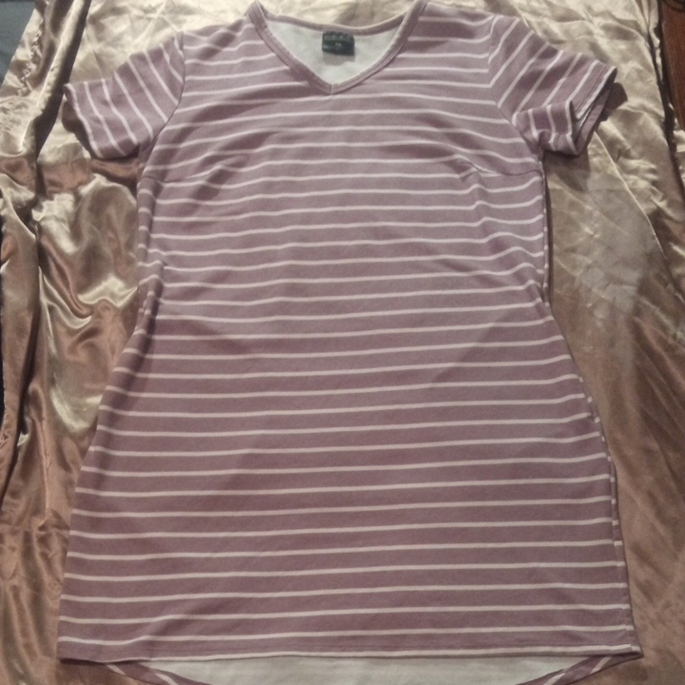 Striped V-Neck T-Shirt Dress With Pockets